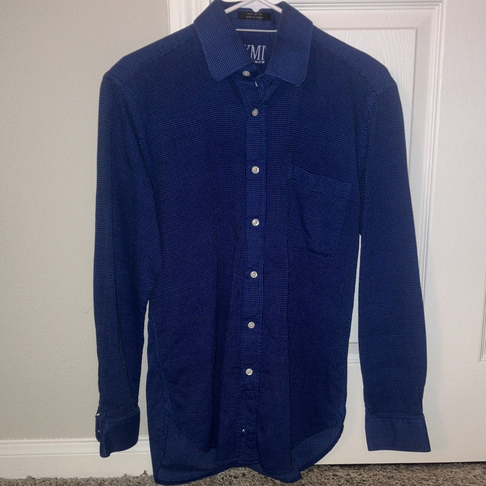 Mi Men's Deep Blue Casual Button Down Shirt